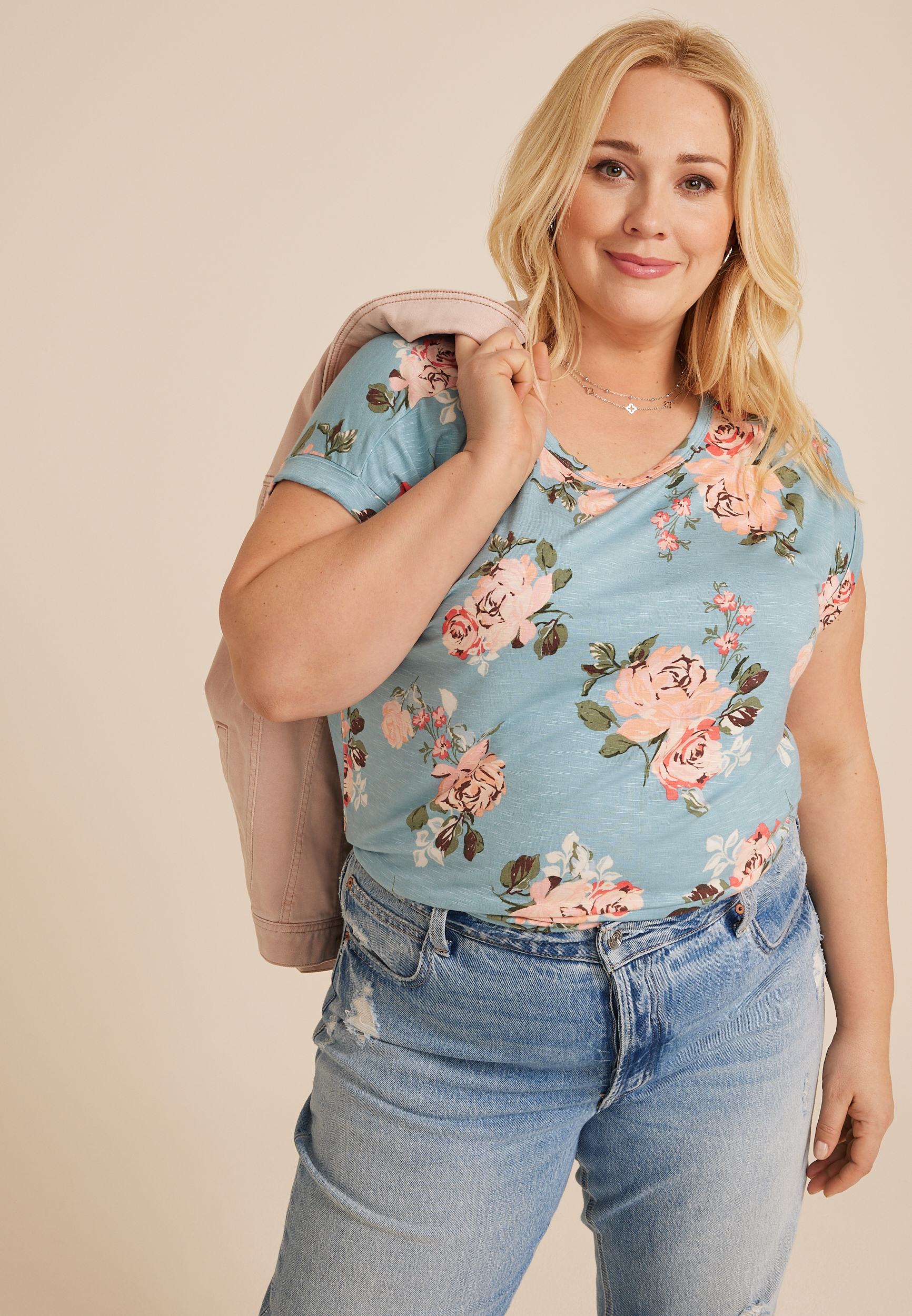Plus Size 24/7 Clara Floral Short Sleeve Tee, MULTI, large