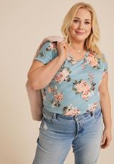 Plus Size 24/7 Clara Floral Short Sleeve Tee, MULTI, small