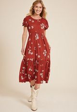 24/7 Flutter Sleeve Floral Midi Dress, C1570, small