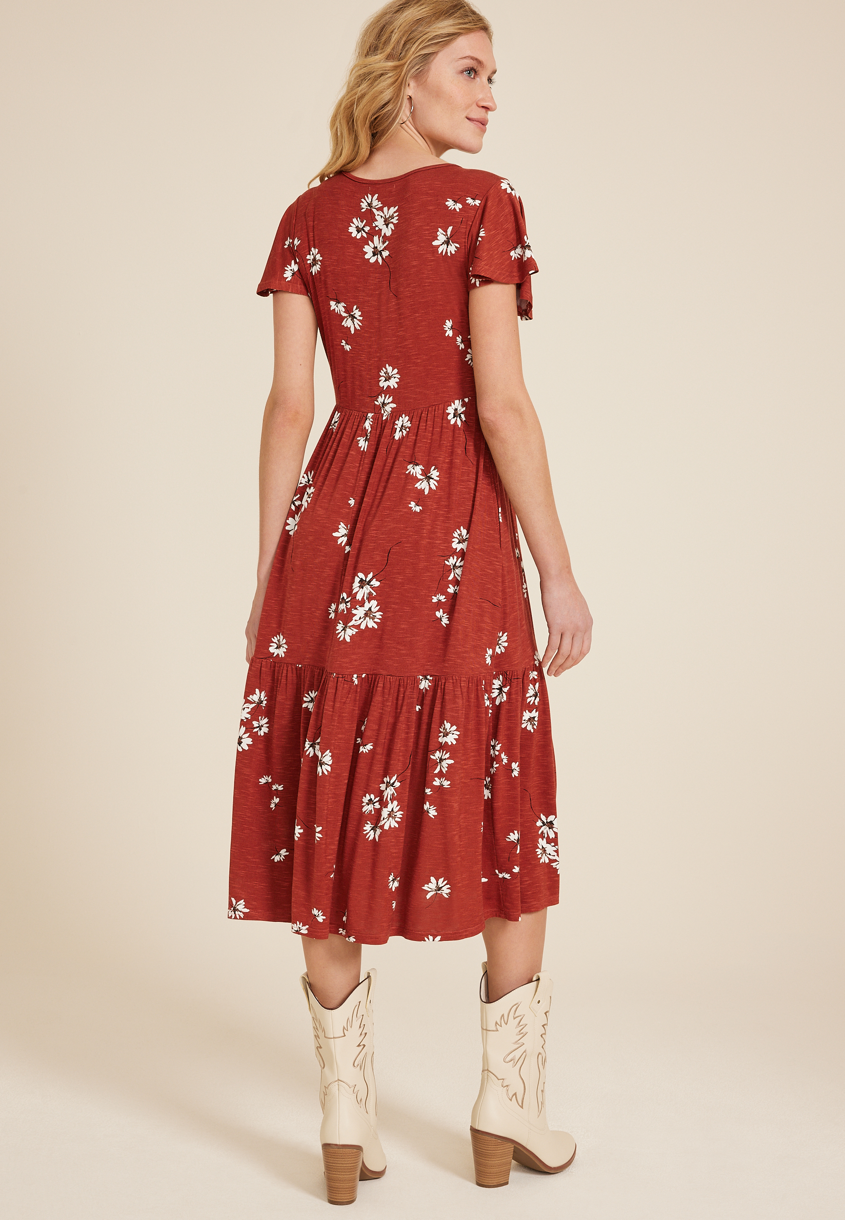 24/7 Flutter Sleeve Floral Midi Dress, C1570, large