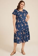 Plus Size 24/7 Flutter Sleeve Floral Midi Dress, C4131, small