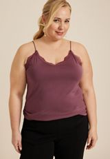 Plus Size Sandwash Lace Trim V Neck Swing Cami, C3215, small