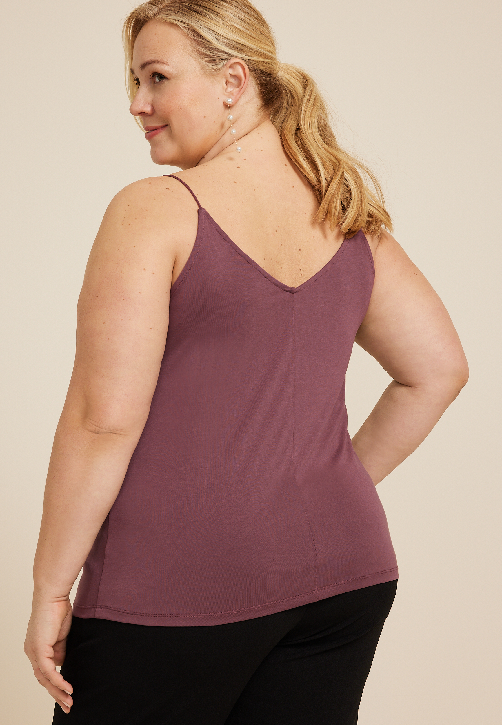 Plus Size Sandwash Lace Trim V Neck Swing Cami, C3215, large