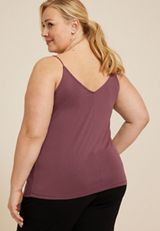 Plus Size Sandwash Lace Trim V Neck Swing Cami, C3215, small