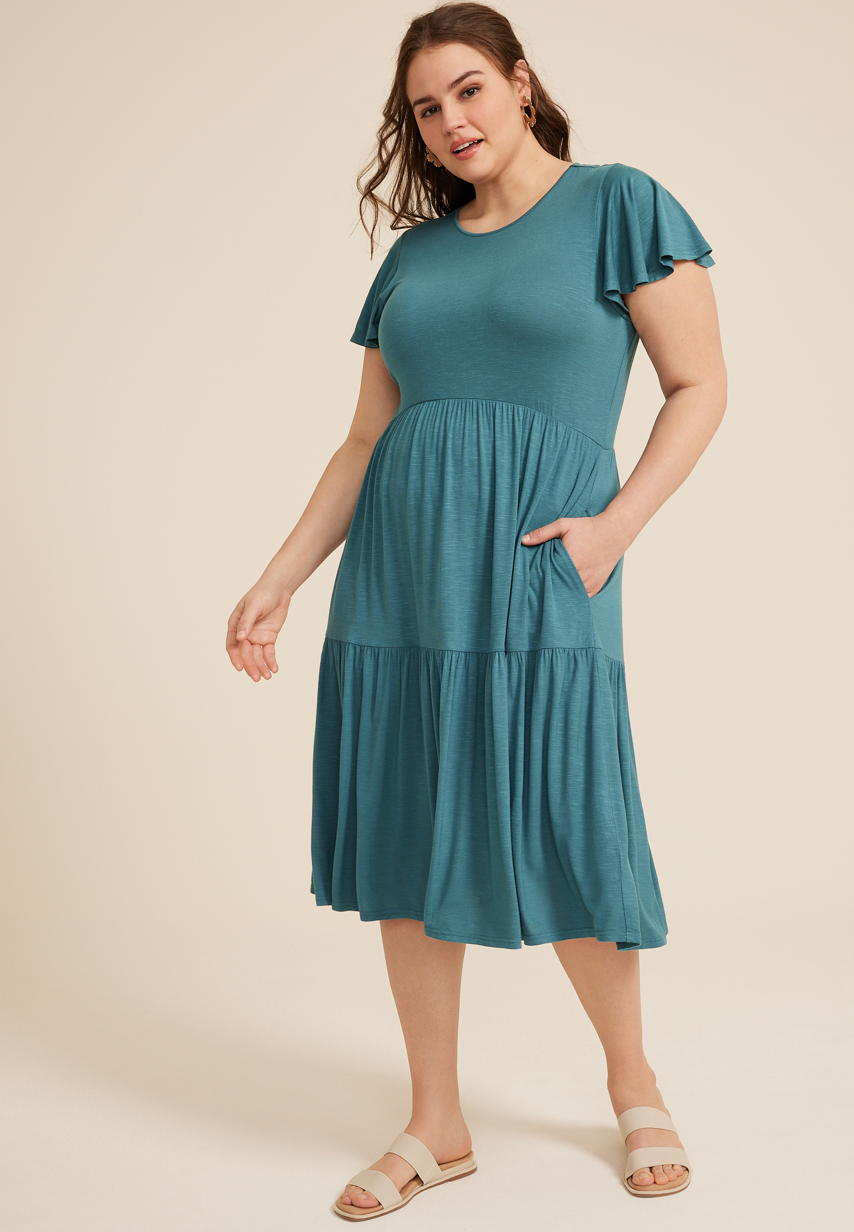 Plus Size 24/7 Flutter Sleeve Midi Dress