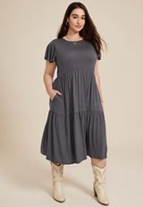 Plus Size 24/7 Flutter Sleeve Midi Dress, C3253, small