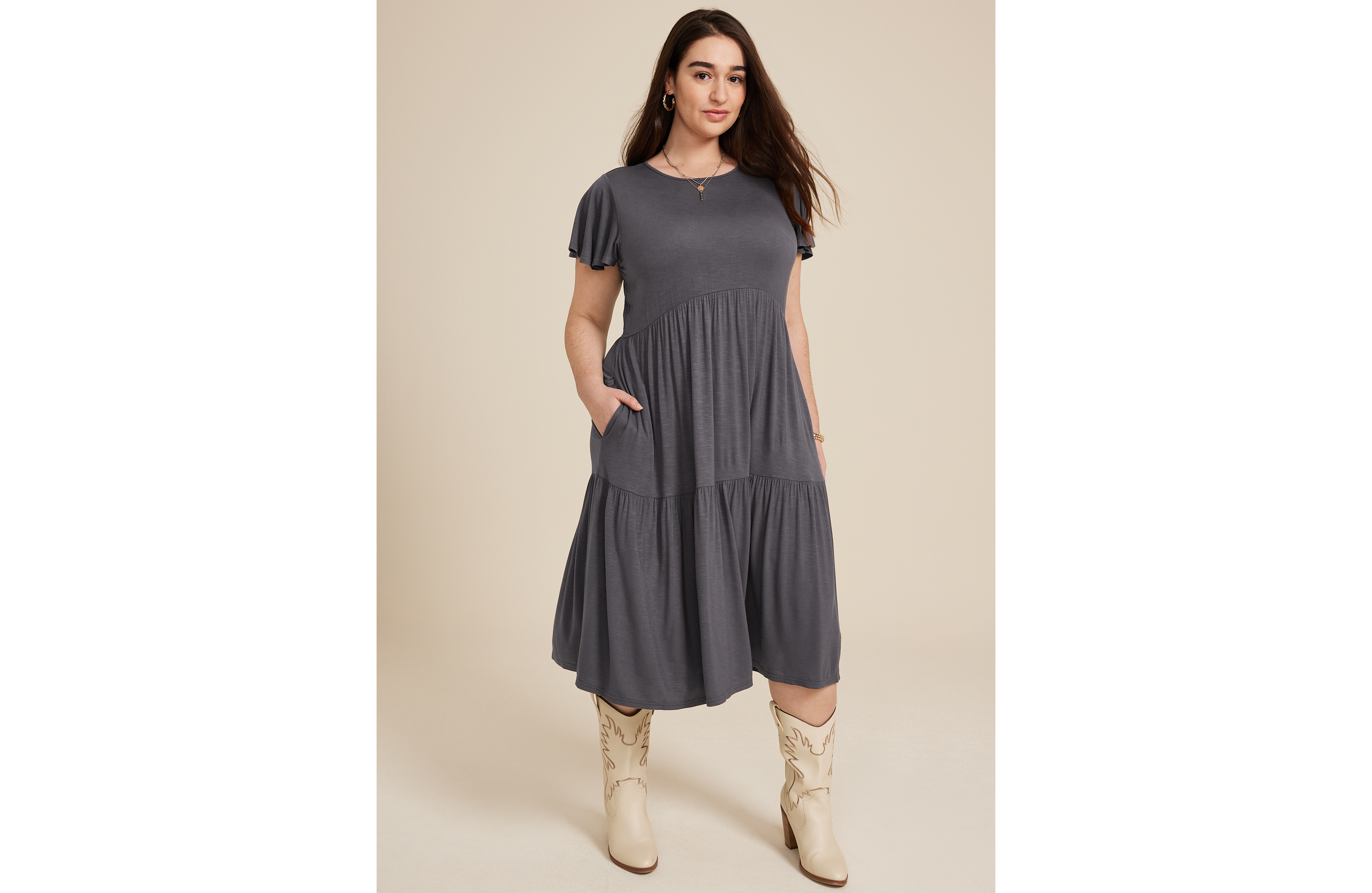 Plus 24/7 Flutter Sleeve Midi Dress