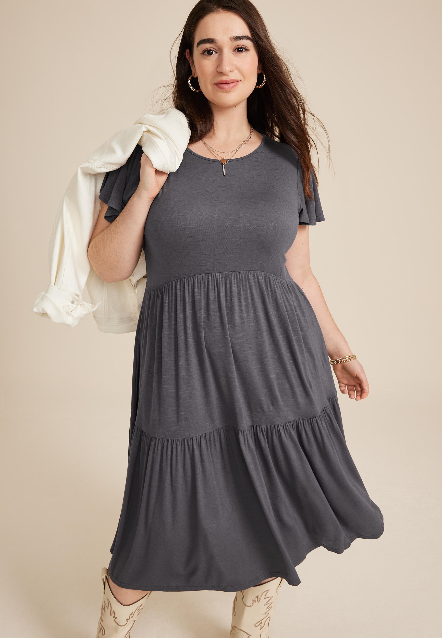 Plus Size 24/7 Flutter Sleeve Midi Dress, C3253, large