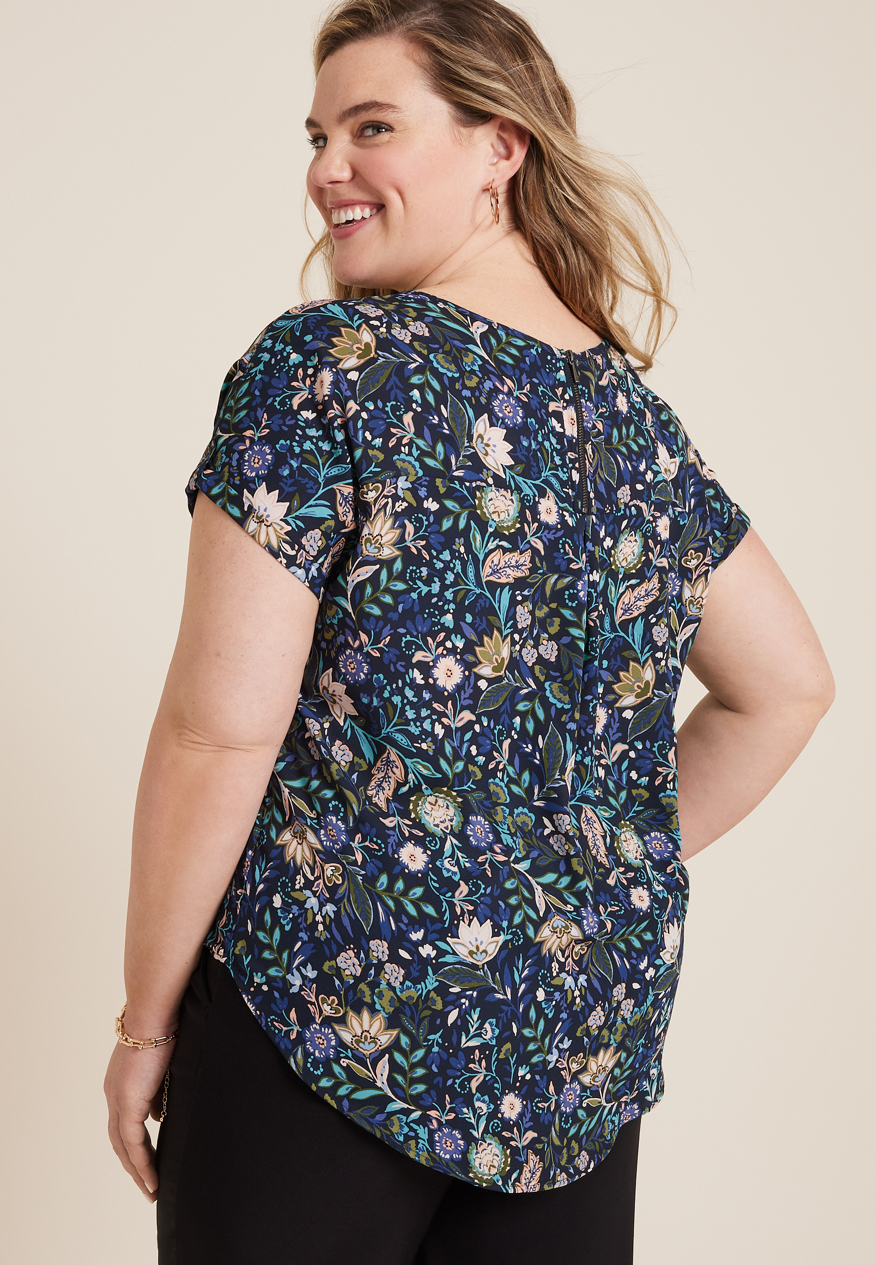 Plus Size Delton Zipper Back Blouse, , large