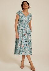 Floral Smocked Waist Midi Dress, C9827, small