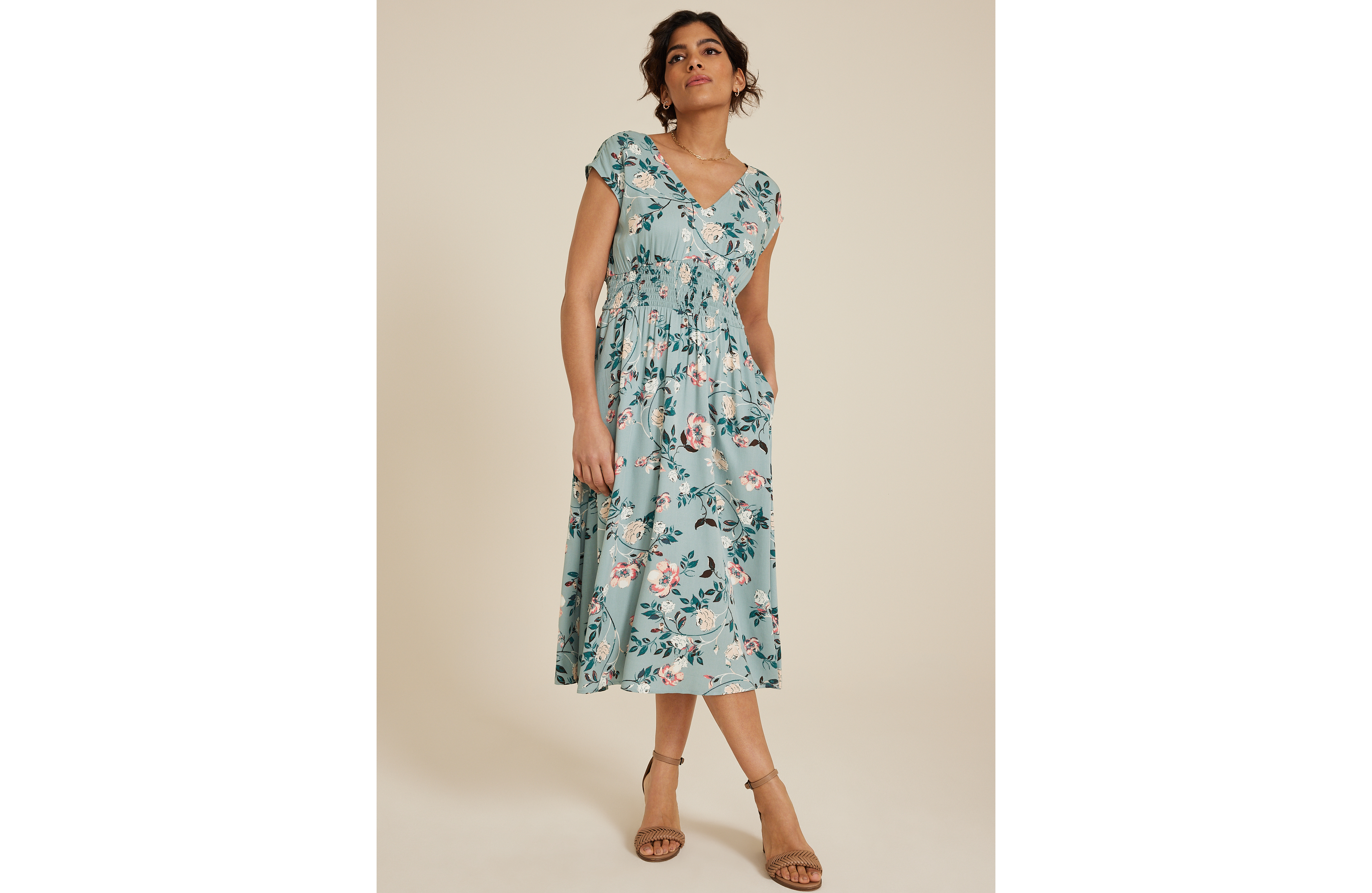 Floral Smocked Waist Midi Dress
