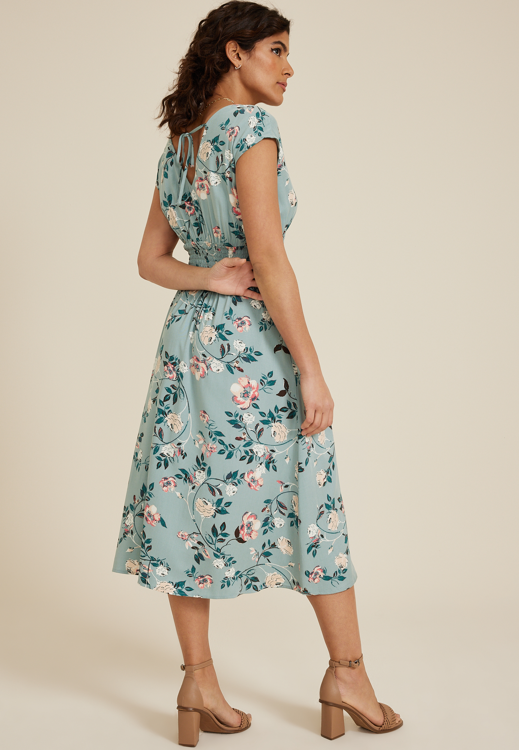 Floral Smocked Waist Midi Dress, C9827, large