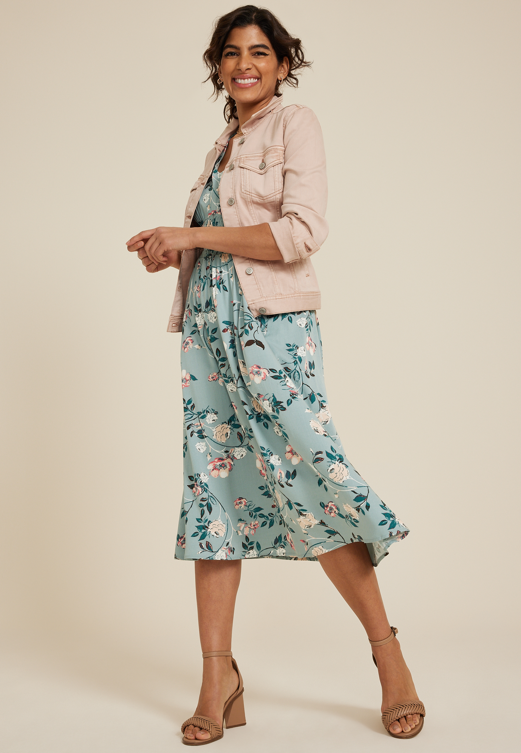 Floral Smocked Waist Midi Dress, C9827, large