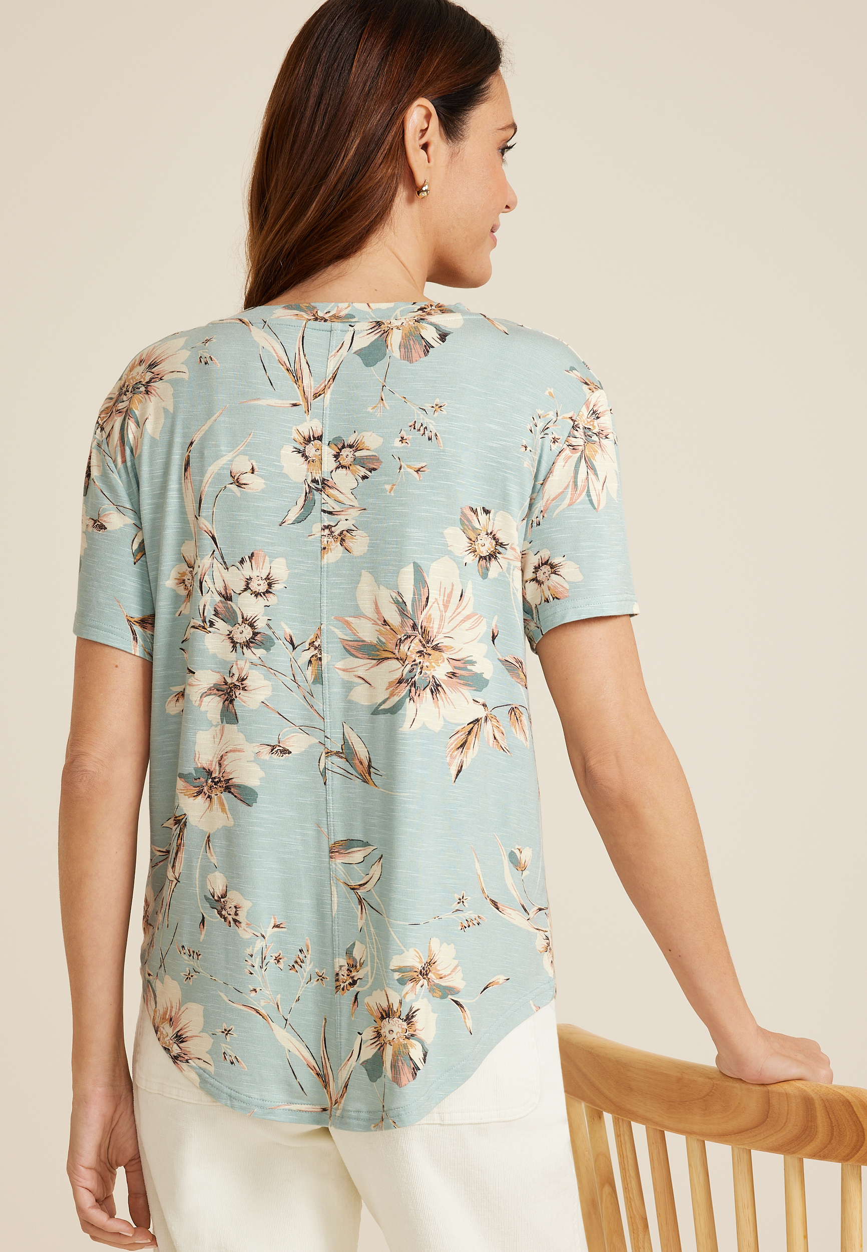 24/7 Floral V Neck Tee, C8241, large