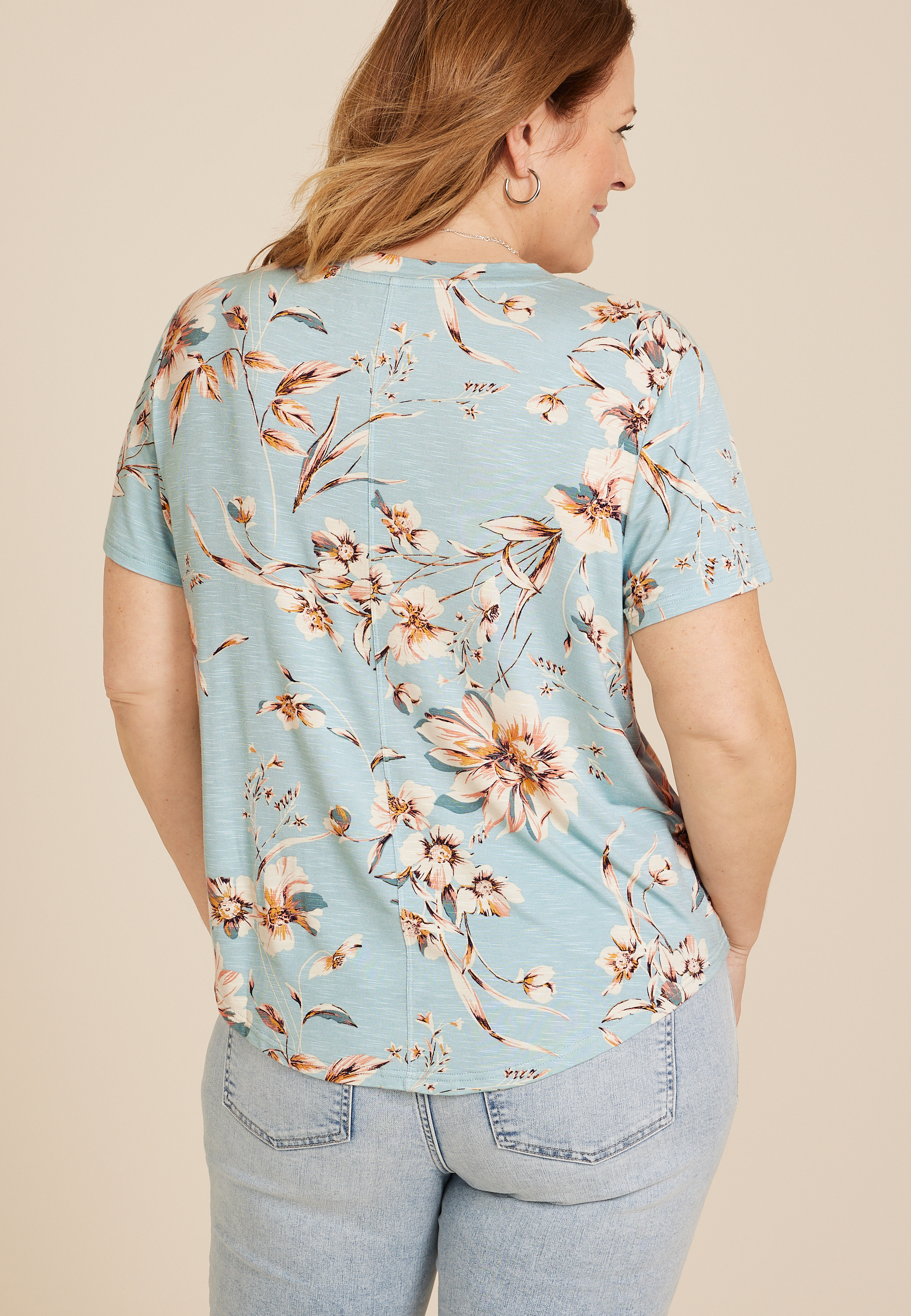 Plus Size 24/7 Floral V Neck Tee, C8241, large