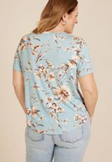 Plus Size 24/7 Floral V Neck Tee, C8241, small