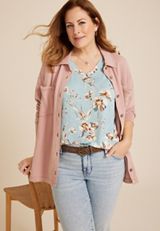 Plus Size 24/7 Floral V Neck Tee, C8241, small