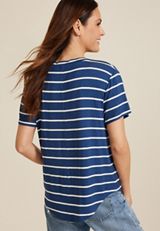 24/7 Striped V Neck Tunic Tee, WASHED NAVY COMBO, small