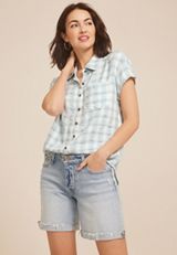 Pucker Plaid Button Down Shirt, C1578, small