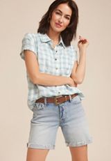 Pucker Plaid Button Down Shirt, C1578, small