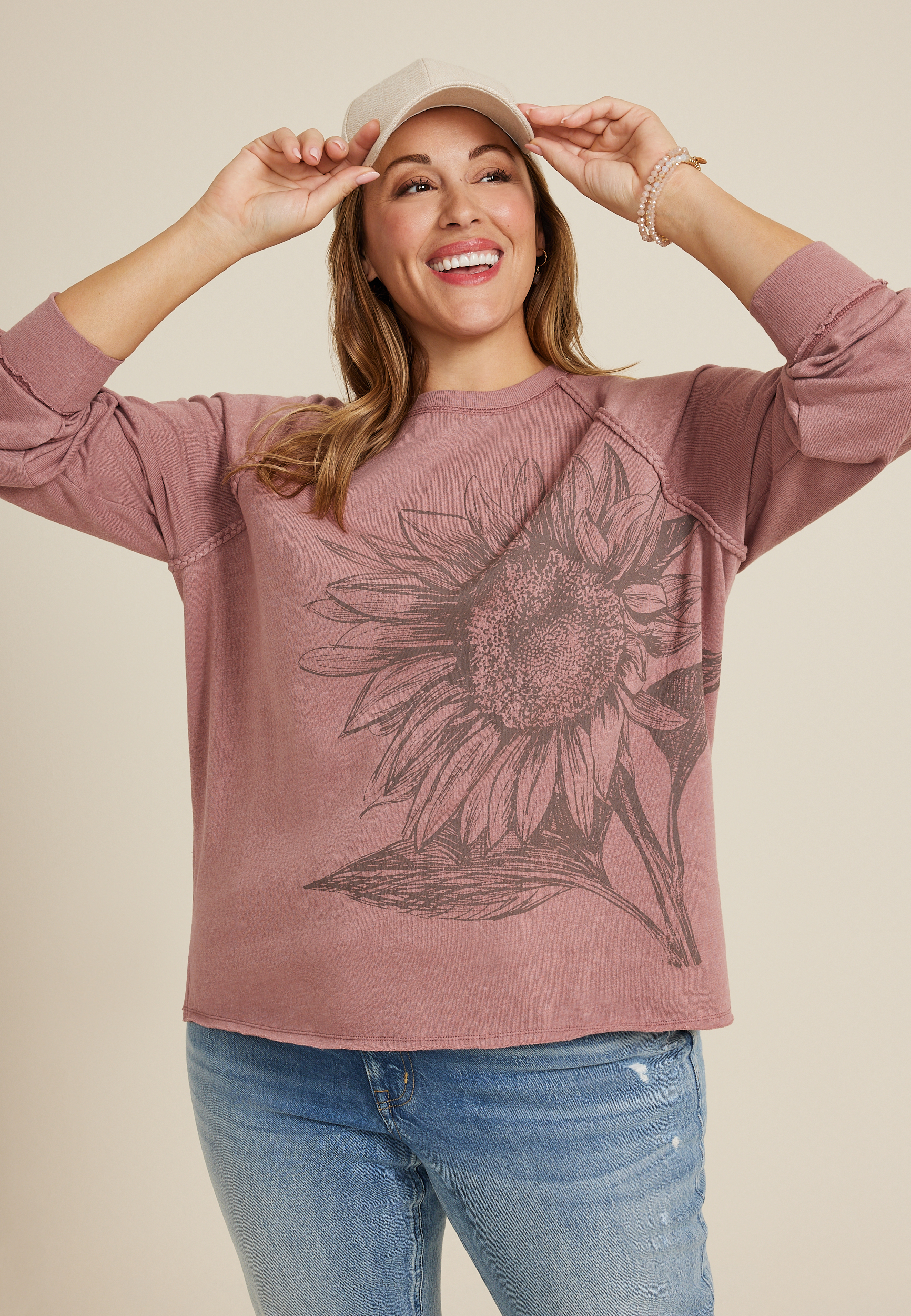 Plus Size Sunflower Relaxed Fit Sweatshirt, C3343, large
