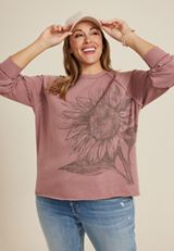 Plus Size Sunflower Relaxed Fit Sweatshirt, C3343, small