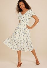 Flutter Smocked Midi Dress, WHITE COMBO, small