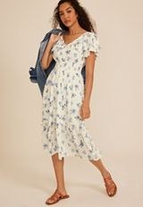 Flutter Smocked Midi Dress, WHITE COMBO, small