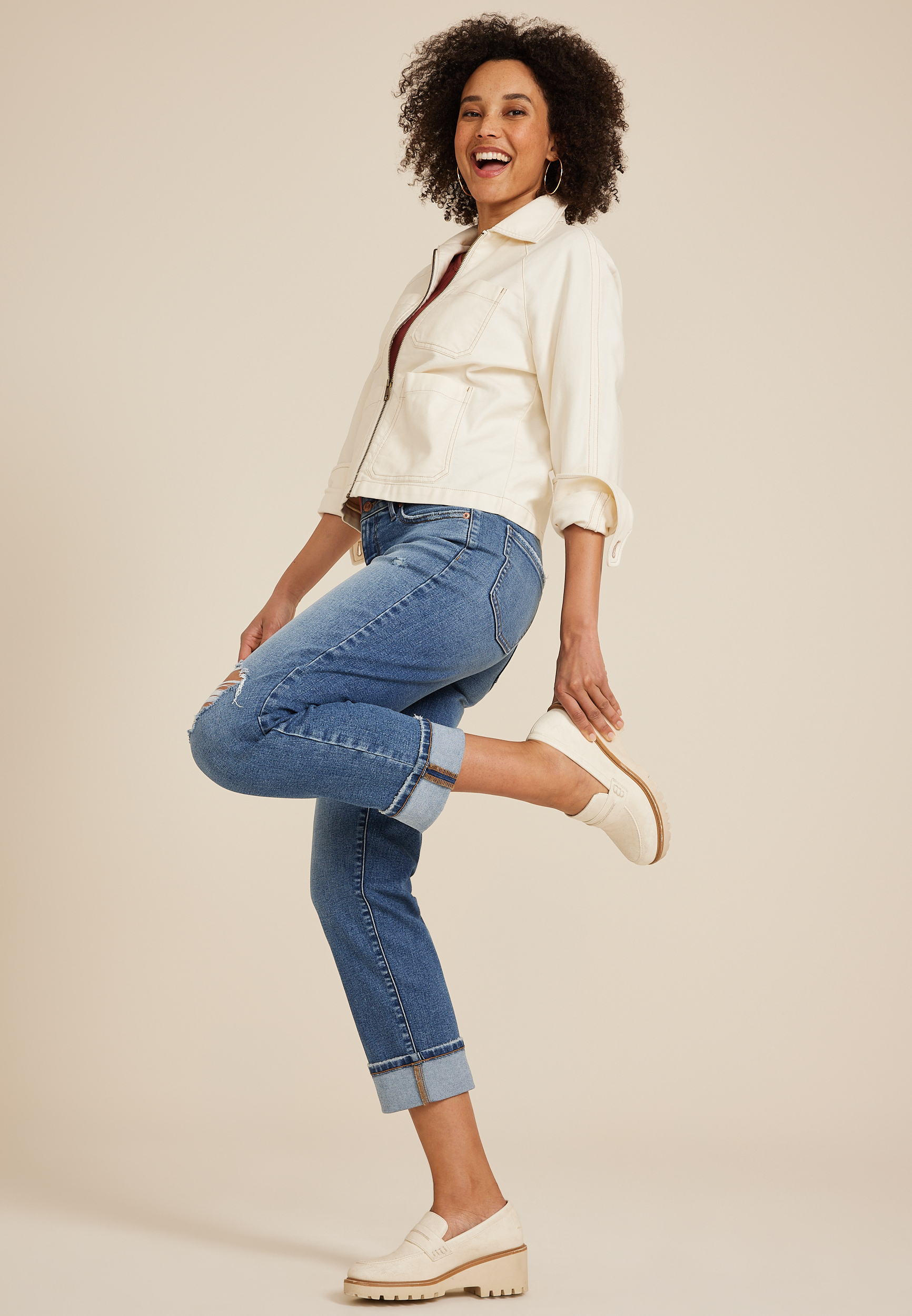 m jeans by maurices™ High Rise Boyfriend Straight Cropped Jean