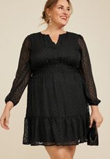Plus Size Notch Neck Jacquard Heart Long Sleeve Skater Dress, C106, small