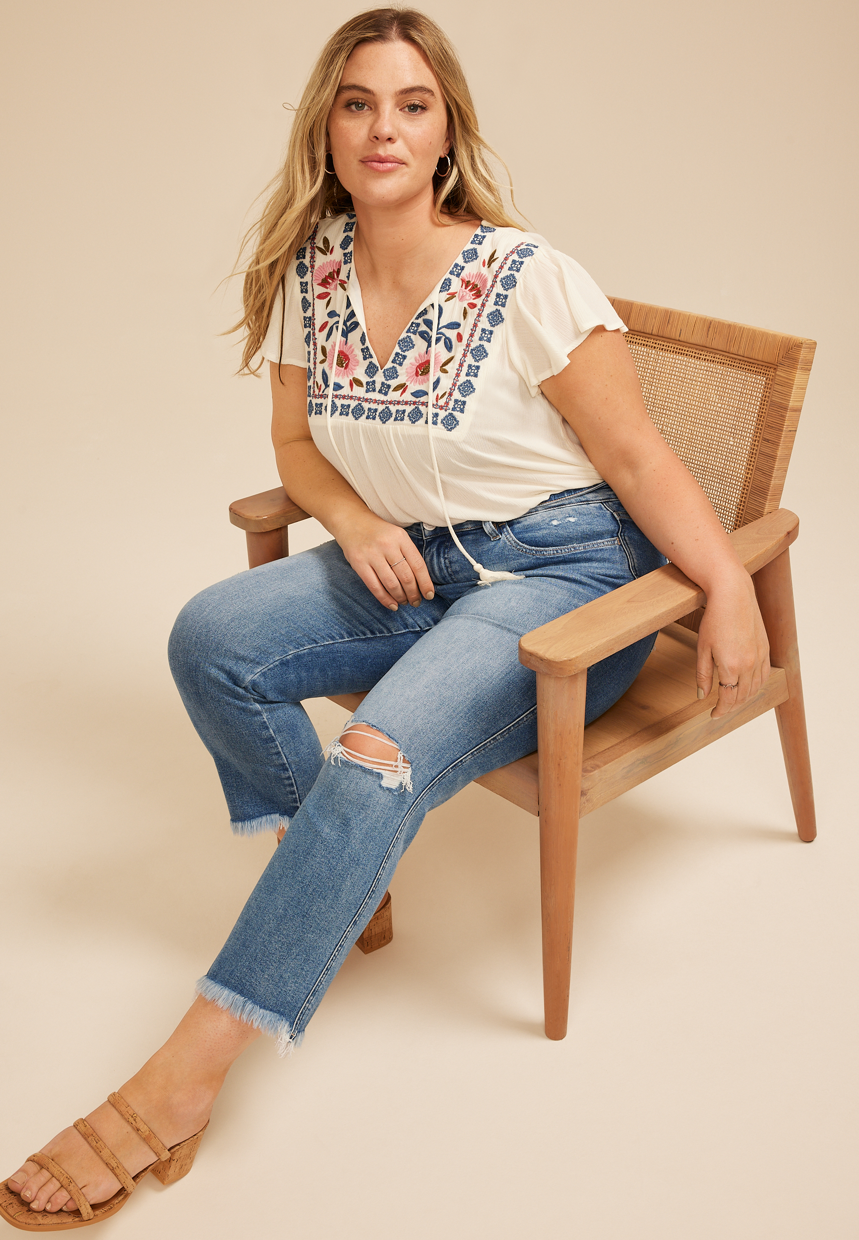 Plus Size Flying Monkey™ Mid Rise Frayed Hem Slim Straight Ankle Jean