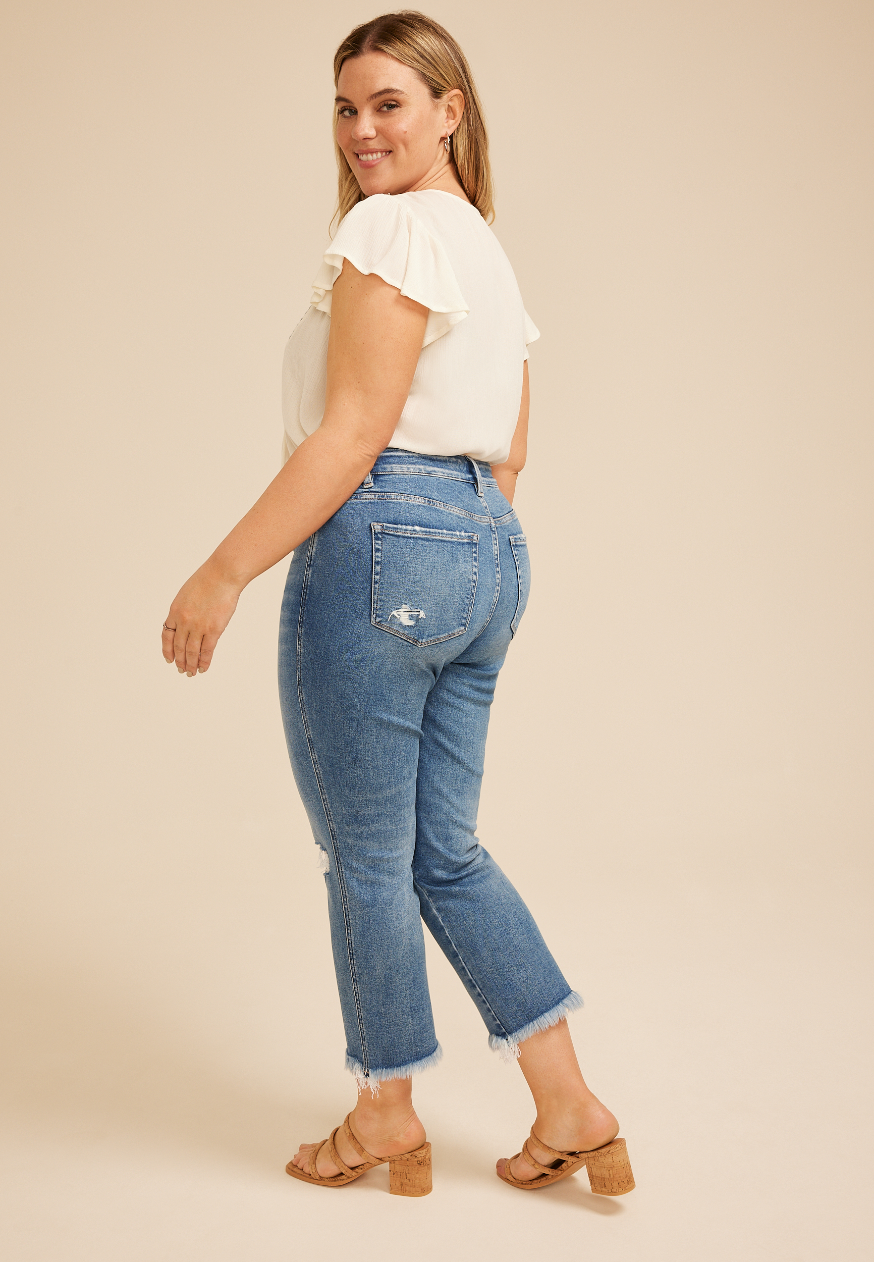 Plus Size Flying Monkey&trade; Mid Rise Frayed Hem Slim Straight Ankle Jean, C3337, large