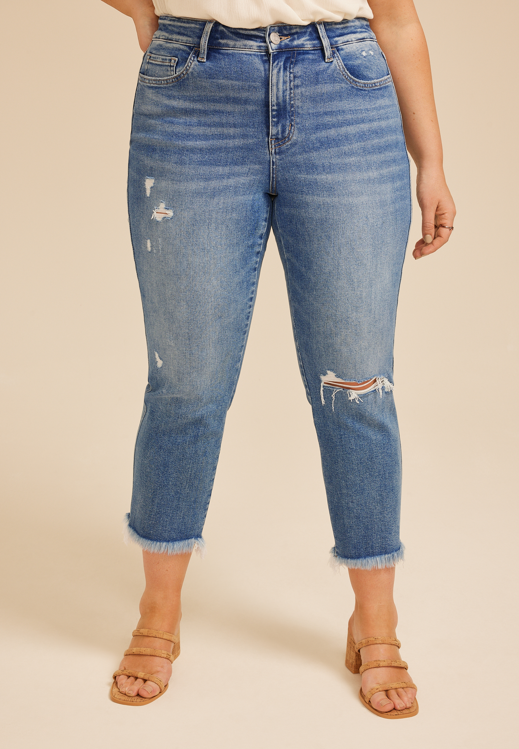 Plus Size Flying Monkey&trade; Mid Rise Frayed Hem Slim Straight Ankle Jean, C3337, large