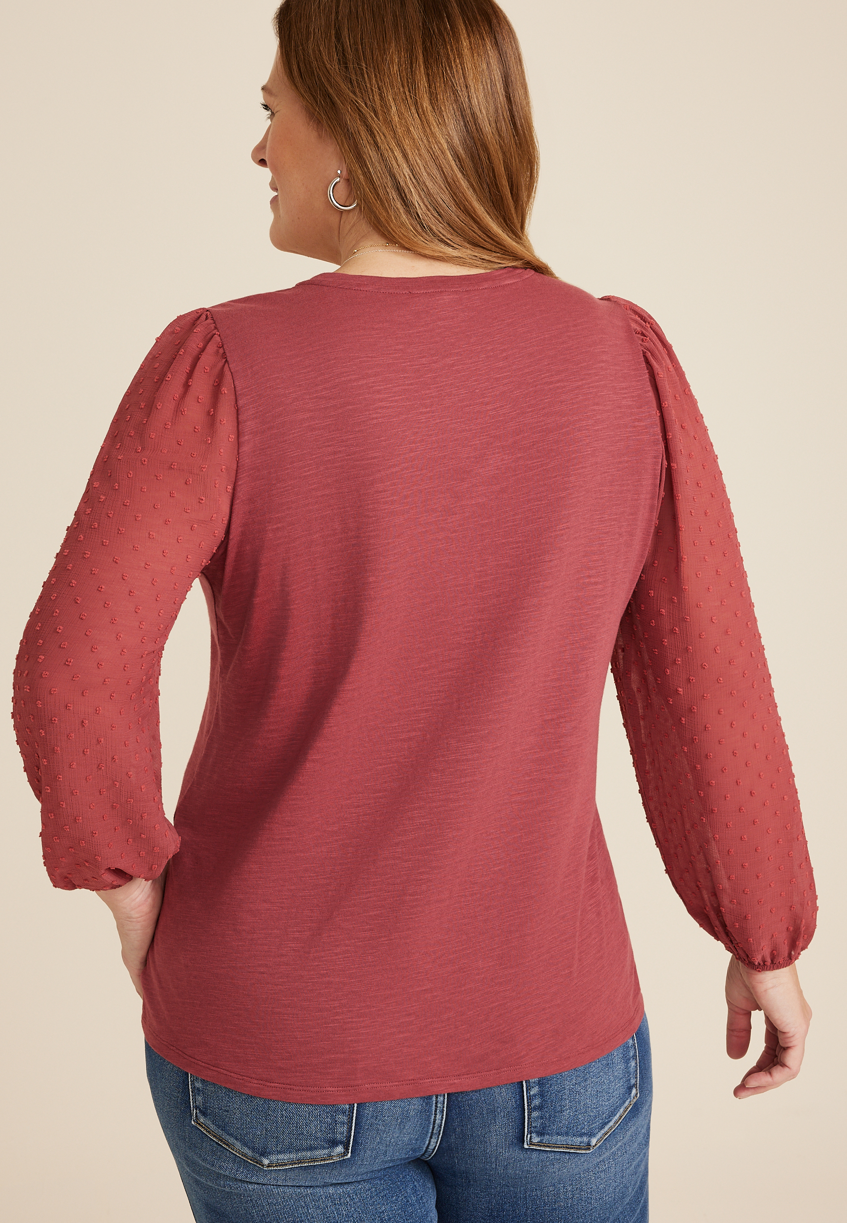 Plus Size Clip Dot Sleeve Top, C5953, large
