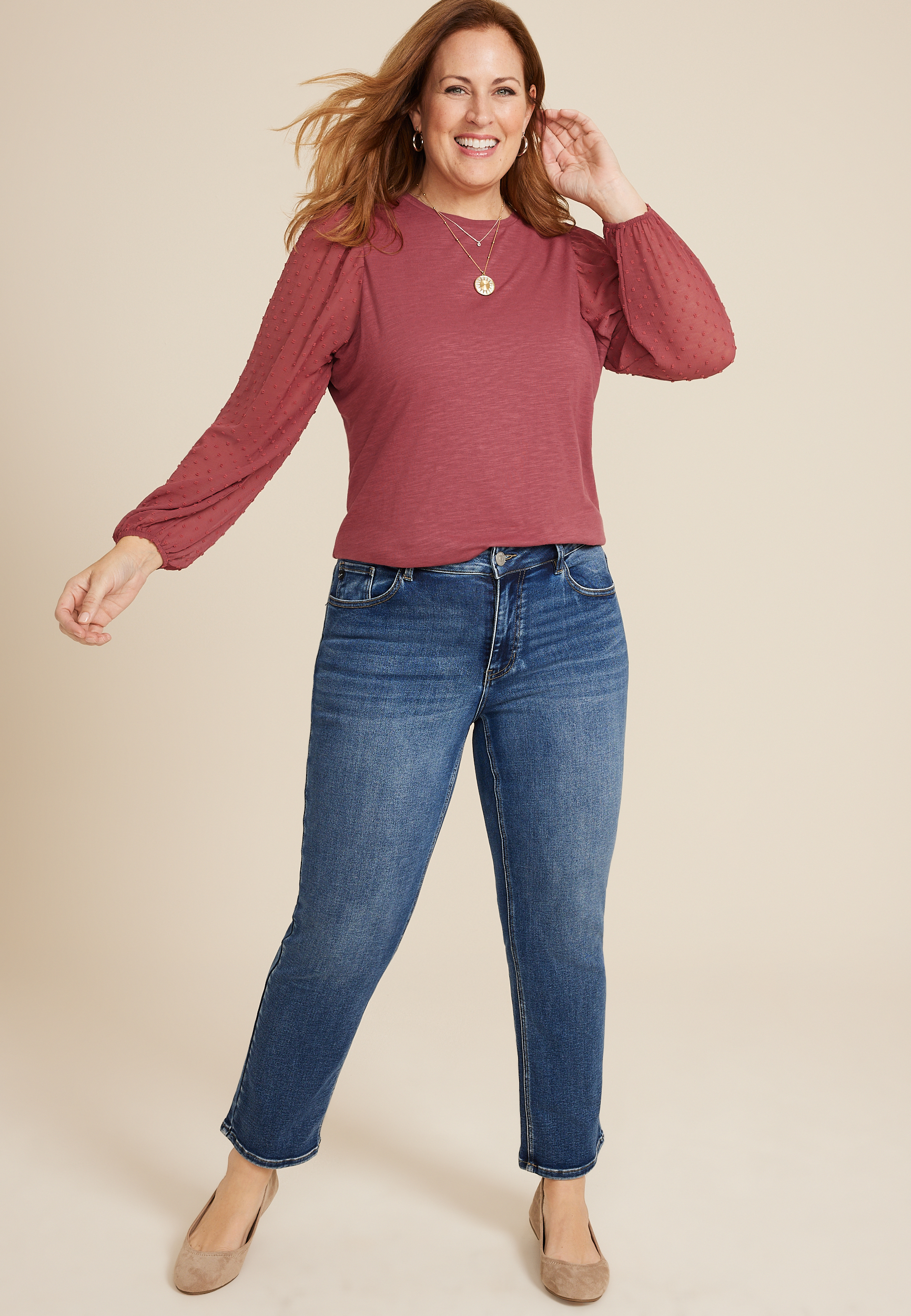 Plus Size Clip Dot Sleeve Top, C5953, large