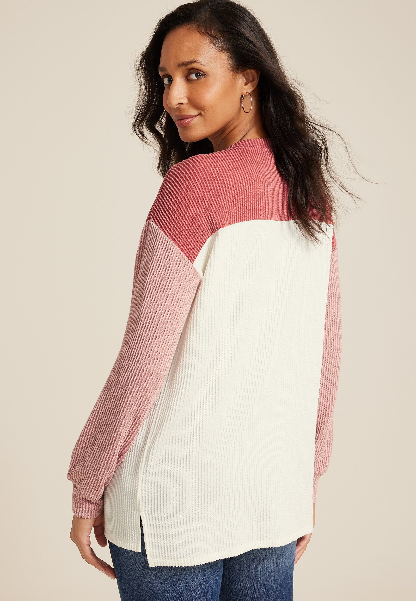 Wavy Ribbed Colorblock Tunic, C9187, large