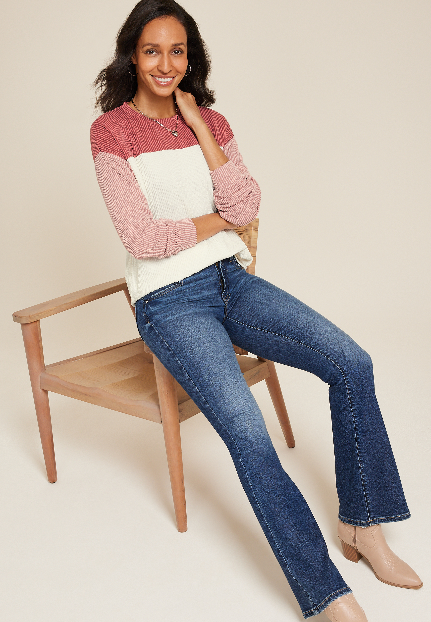 Wavy Ribbed Colorblock Tunic, C9187, large