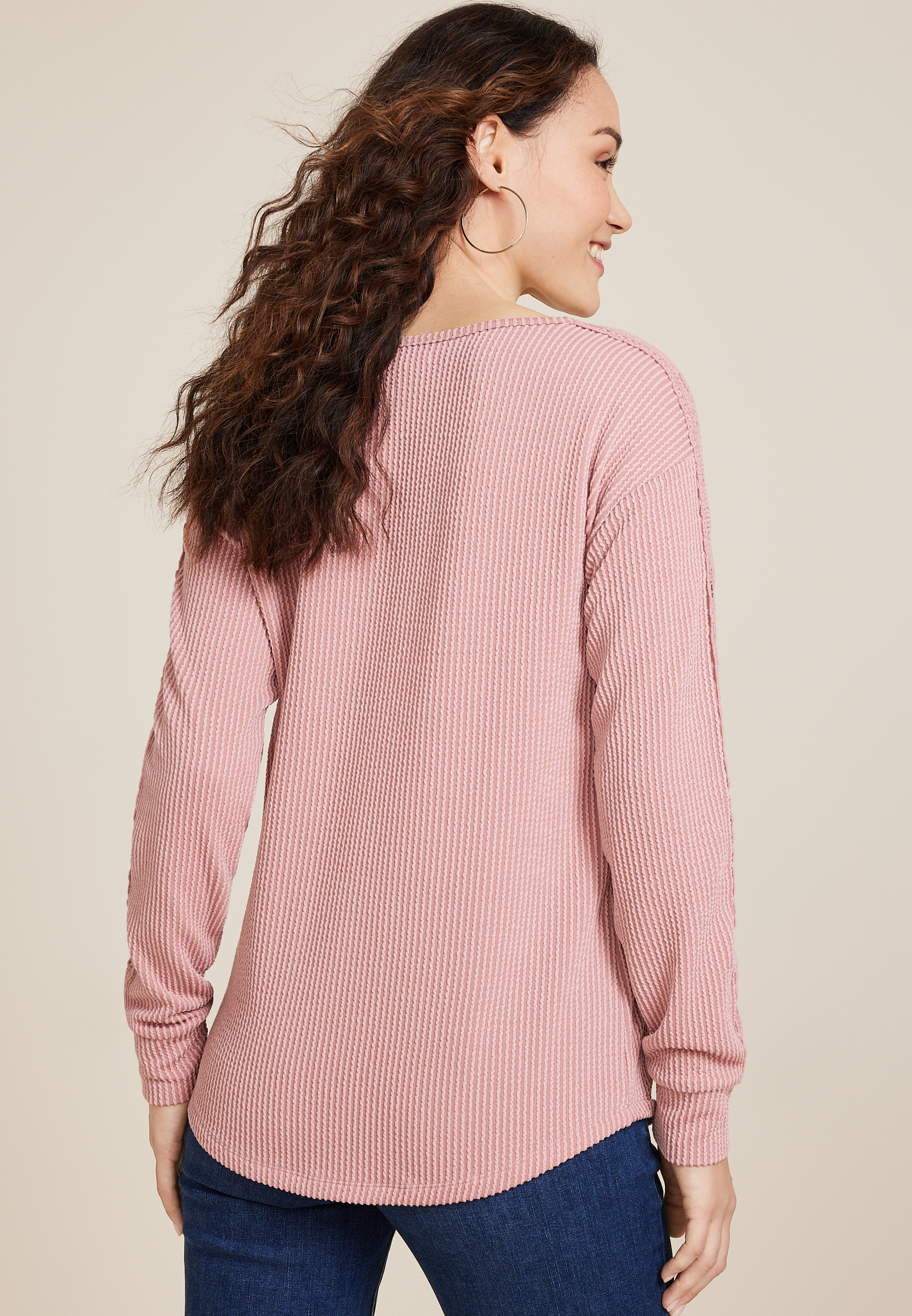 Wavy Ribbed Crochet Trim Blouse, C8503, large