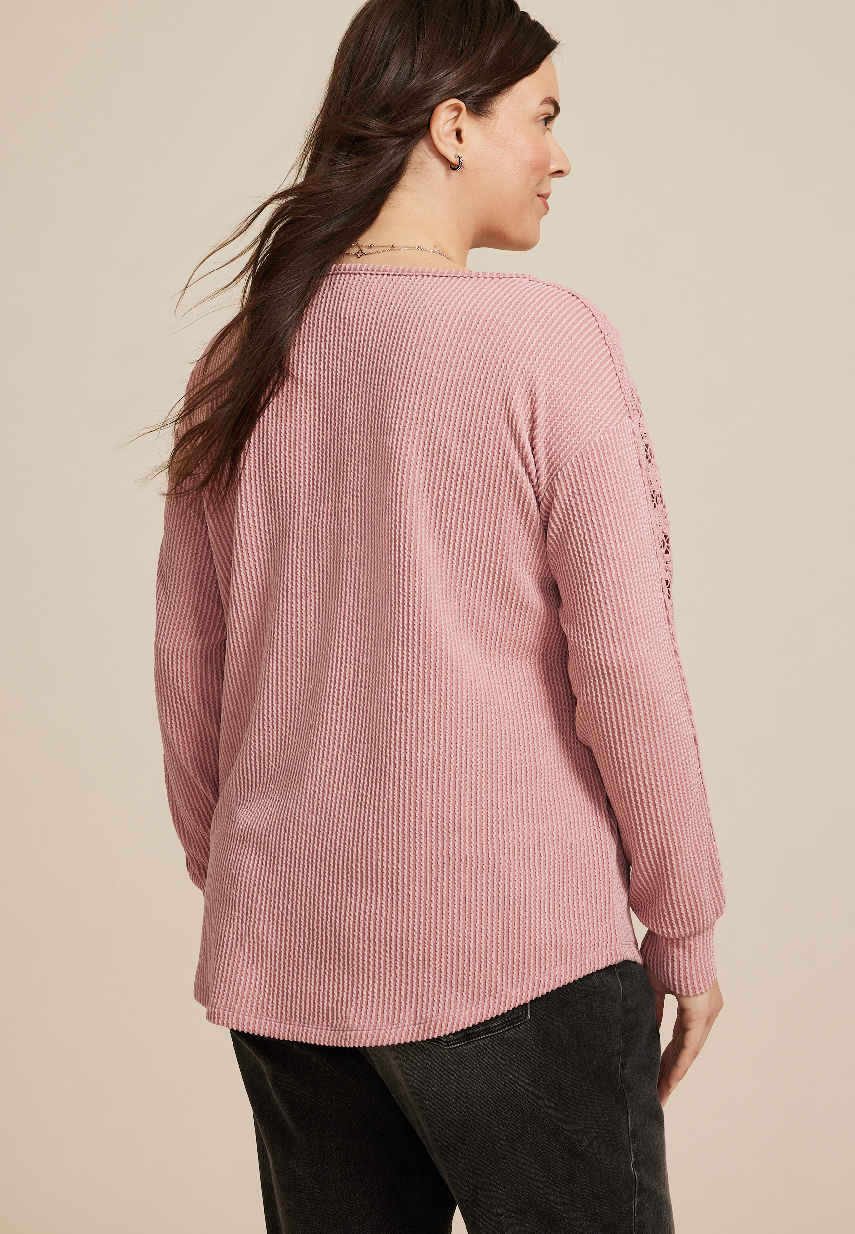 Plus Size Wavy Ribbed Crochet Trim Blouse, C8503, large