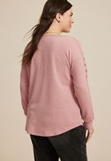 Plus Size Wavy Ribbed Crochet Trim Blouse, C8503, small