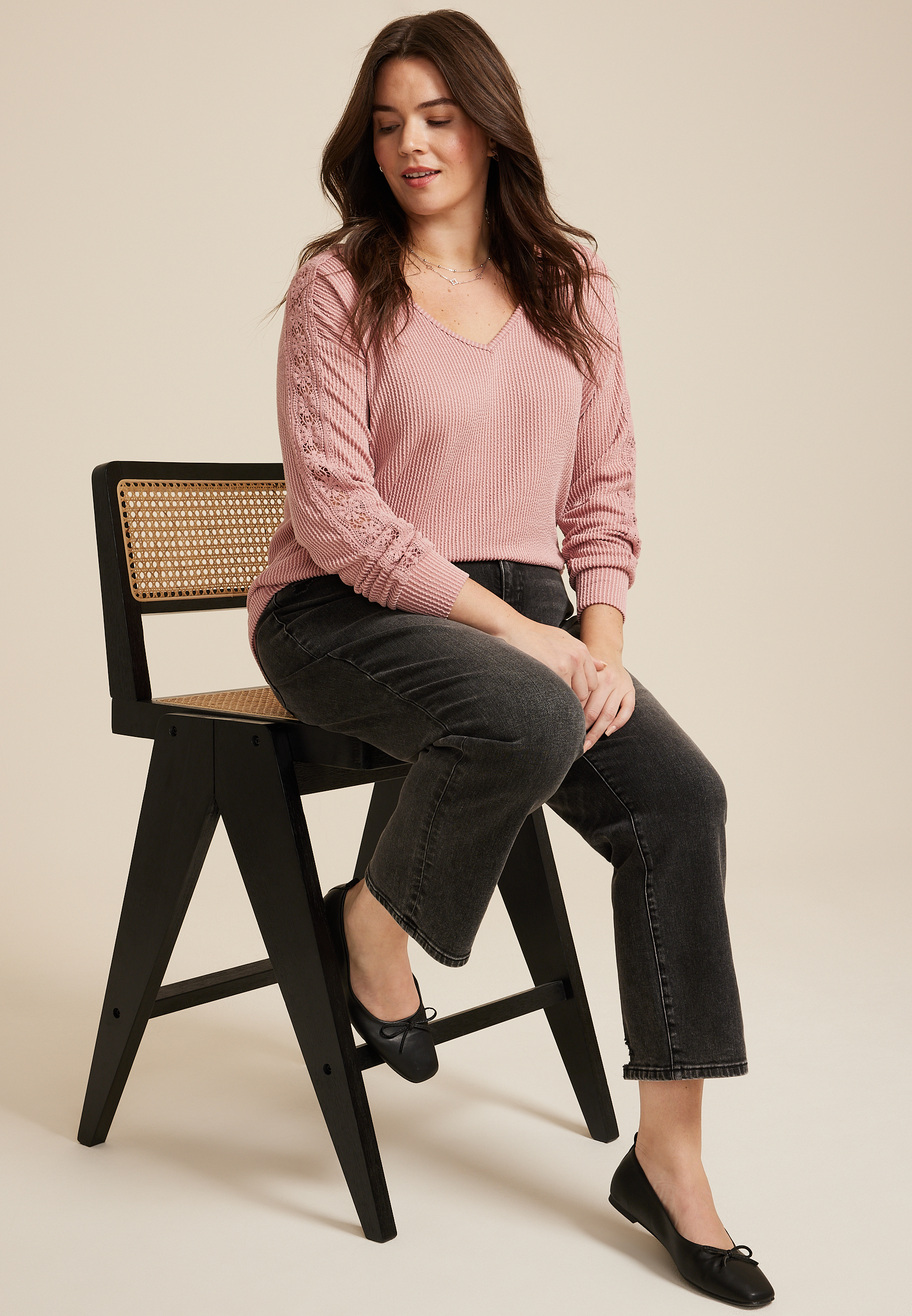 Plus Size Wavy Ribbed Crochet Trim Blouse, C8503, large