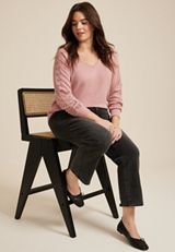 Plus Size Wavy Ribbed Crochet Trim Blouse, C8503, small