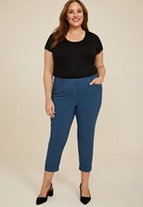 Plus Size Bengaline Mid Rise Cuffed Straight Cropped Dress Pant, , small