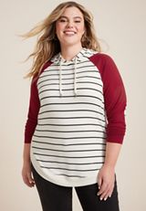 Plus Size Haven Striped Colorblock Hoodie, C2380, small
