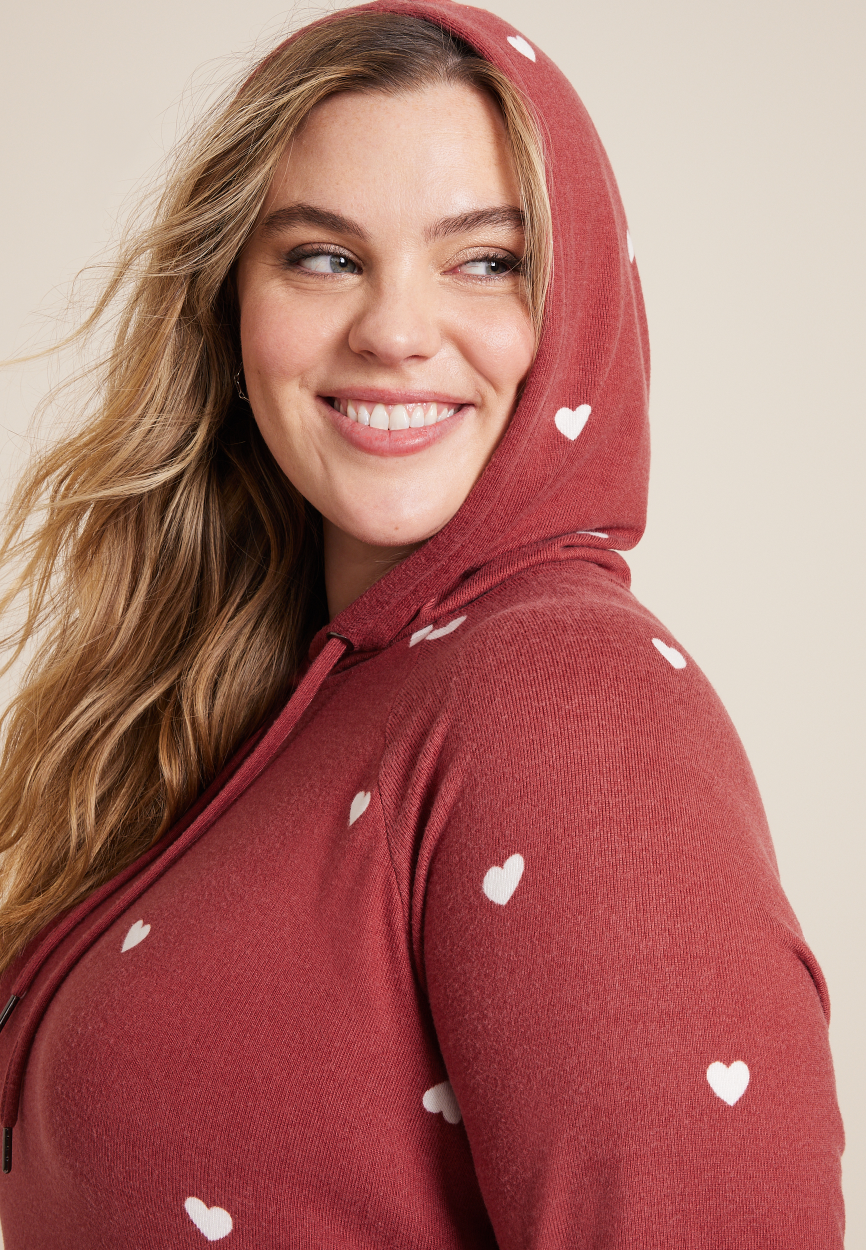 Plus Size Haven Heart Hoodie, RED EARTH COMBO, large