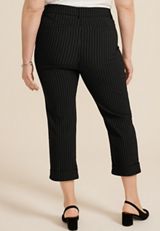 Plus Size Bengaline Mid Rise Striped Cuffed Straight Cropped Pant, C1756, small