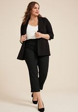 Plus Size Bengaline Mid Rise Striped Cuffed Straight Cropped Pant, C1756, small