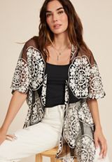 Black And White Mesh Embroidered Kimono, C1756, small