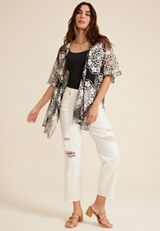 Black And White Mesh Embroidered Kimono, C1756, small