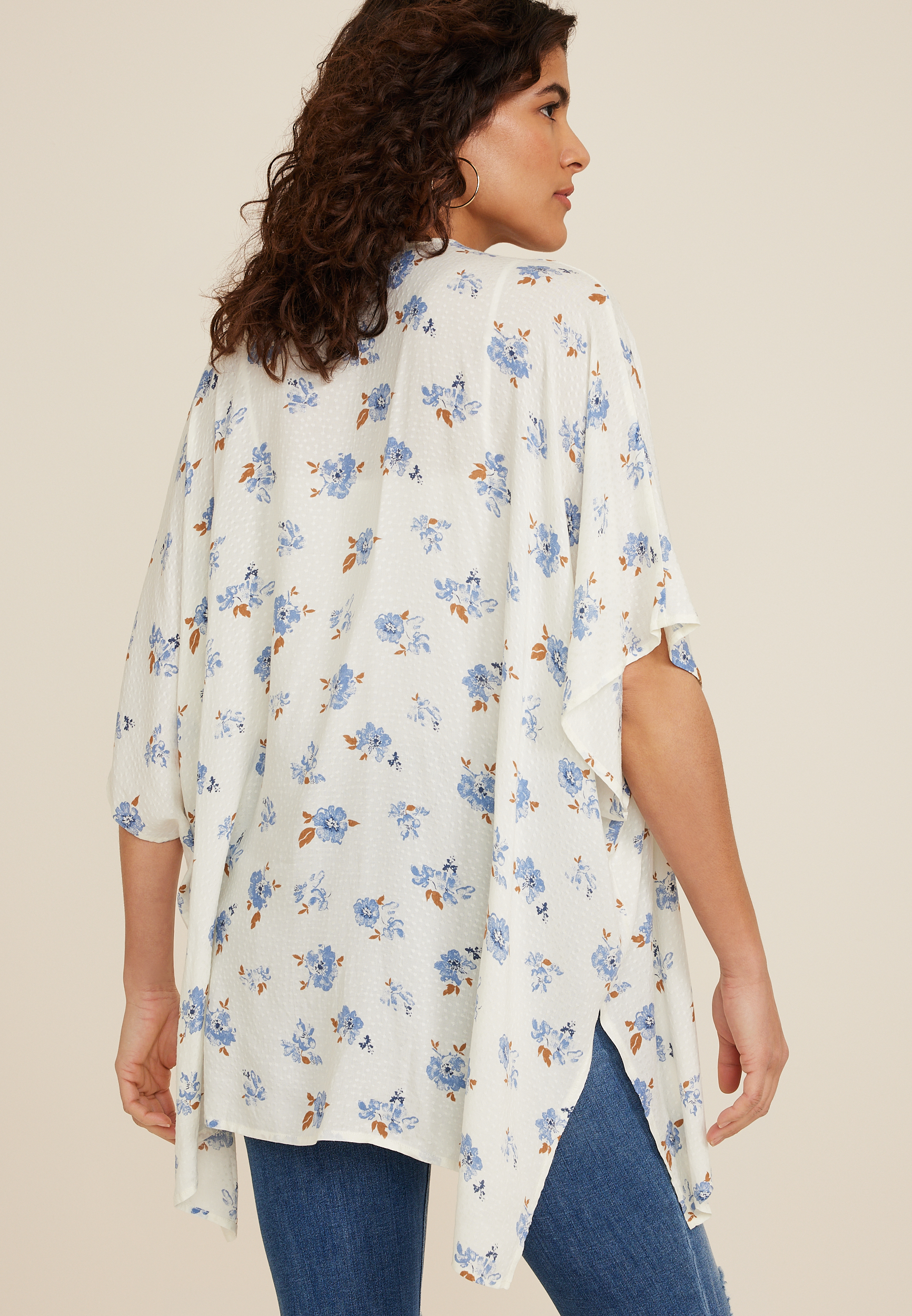Floral Clip Dot Kimono, WHITE COMBO, large